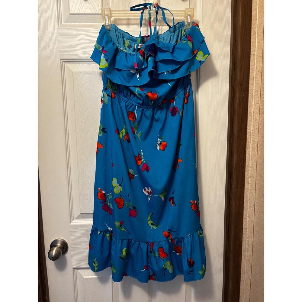 Old Navy Blue Floral Ruffle Off Shoulder Halter Midi Dress Womens Medium